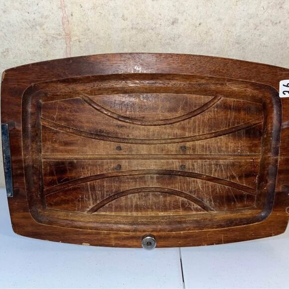 Other - Vintage Large Walnut Wood Meat Server Slots With Chrome Handles